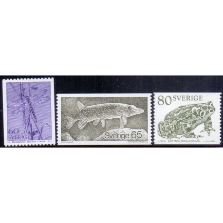 Sverige. 1979. Brugsudgave. Dyr. 60-80 Øre. AFA nr. 1080-82 **    postfrisk stemplet FDC st,