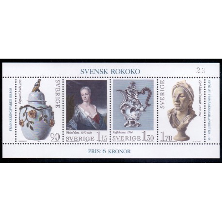 Sverige. 1979. Rokokokunst i miniark. AFA nr. 1088-91 **    postfrisk stemplet FDC st,