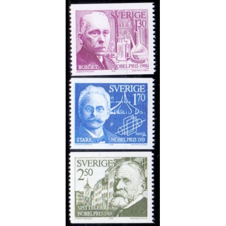 Sverige. 1979. Nobelpristagere 1919. 1,30-2,50 kr. AFA nr. 1092-94 **   postfrisk stemplet FDC st,
