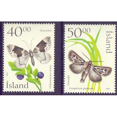 Island. 2000. Sommerfugle. AFA nr. 948-49 **    postfrisk st. stemplet FDC