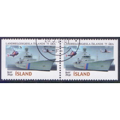 Island. 2001. Kystvagten 75 år, i parstykke. AFA nr. 958Cv & 958Ch **   postfrisk st. stemplet FDC
