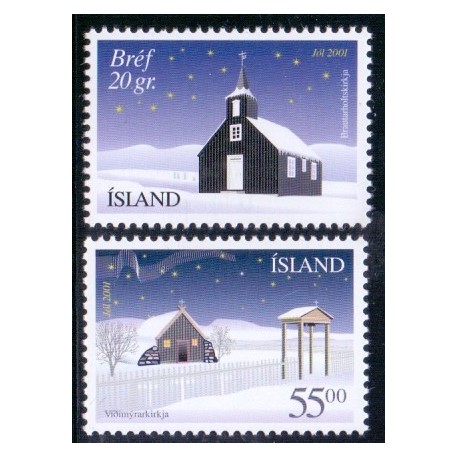Island. 2001. Julefrimærker. AFA nr. 983-84 **   postfrisk st. stemplet FDC