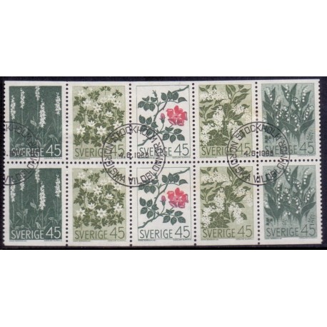 Sverige. 1968. Nordiske vilde blomster, 45 Øre. AFA nr. 611Co-615Cn ** hæfte/blok      postfrisk stemplet FDC st,