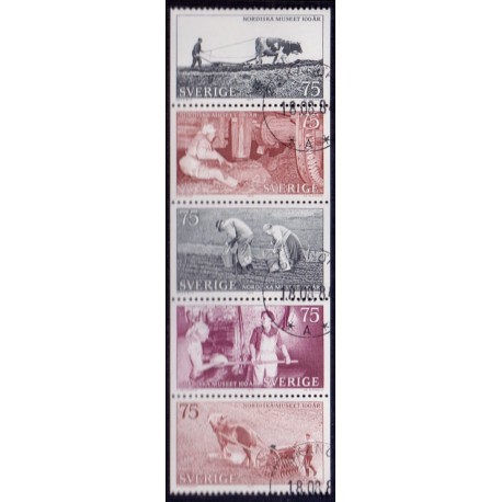 Sverige. 1973. Nordiska Museet 100 år, i 5-stribe, AFA nr. 829-33 **    postfrisk stemplet FDC st,