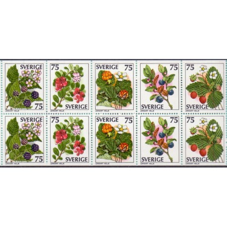 Sverige. 1977. Vilde bær, hæfte/blok AFA nr. 997Ch-1001Ch **     postfrisk stemplet FDC st,