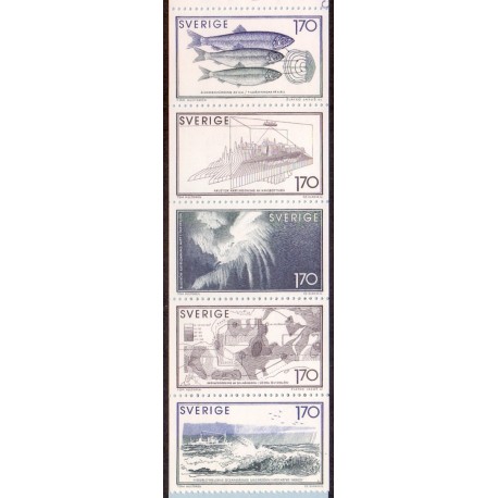 Sverige. 1979. Havforskning i 5-stribe. AFA nr. 1083-87 **    postfrisk stemplet FDC st,