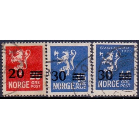 Norge. 1927. Provisorier, 20/25-30/45 Øre.  AFA nr. 128-30 st. (3) **                             st. stemplet postfrisk