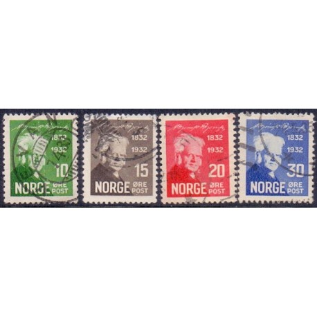 Norge. 1932. Bj, Bjørnson fødsel. 10-30 Øre. AFA nr. 163-66 st. (4) ** st. stemplet postfrisk