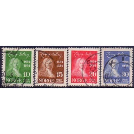 Norge. 1934. Ludvig Holbergs fødsel.  10-30 Øre. AFA nr. 167-70 st.** st. stemplet postfrisk