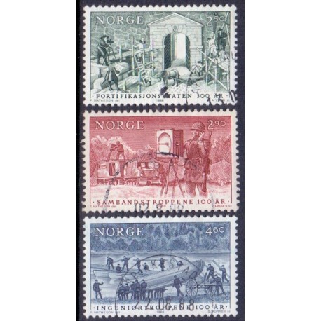Norge. 1988.  Militærjubilæer. AFA nr. 991-93 ** stemplet postfrisk FDC
