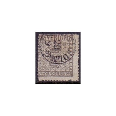 Sverige. 1855. 6 sk. Banco grå, AFA nr. 3, ubrugt postfrisk, stemplet