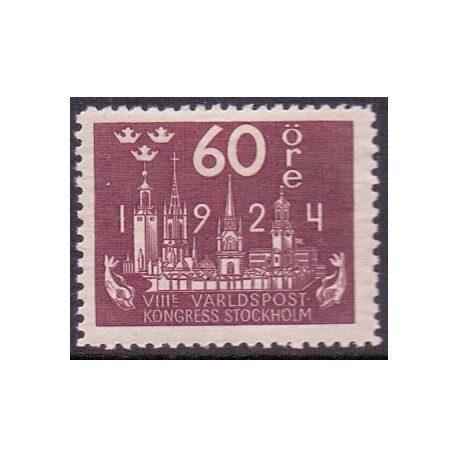 Sverige. 1924. Verdenspostkongres, 60 Øre, AFA nr. 169 **   postfrisk stemplet FDC st,