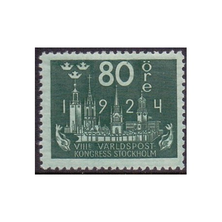 Sverige. 1924. Verdenspostkongres, 80 Øre, AFA nr. 170  **   postfrisk stemplet FDC st,
