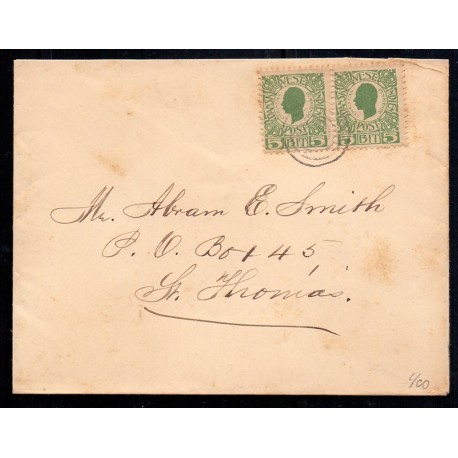 DWI. 1911. 2 x 5 Bit AFA nr. 24, 24y. Parstykke annulleret med stumpt stempel,  sendt til ST. Thomas