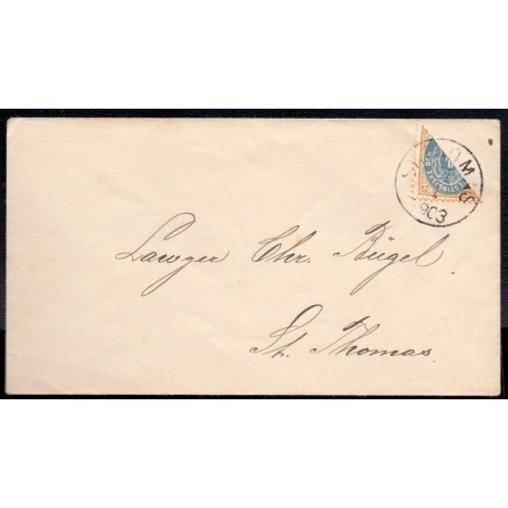 DWI 1896-1906 4 Cent Tofarvede halveret på brev stemplet St. Thomas til St. Croix