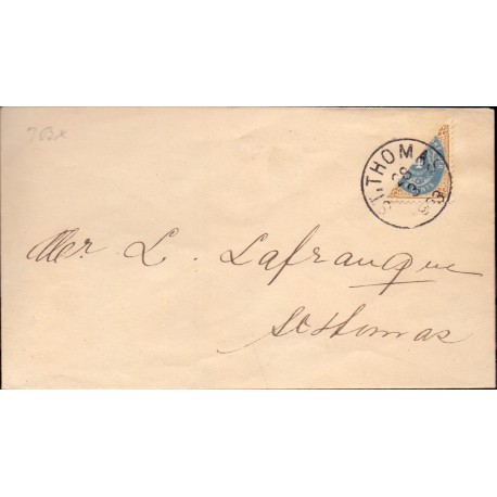 DWI 1896-1906 4 Cent Tofarvede halveret på brev stemplet St. Thomas til St. Croix