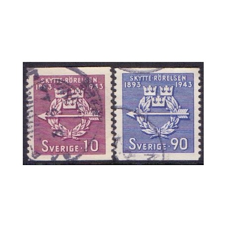 Sverige. 1943. Skyttebevægelsen, 10-90 Øre, AFA nr 306-07 **  postfrisk stemplet FDC st,