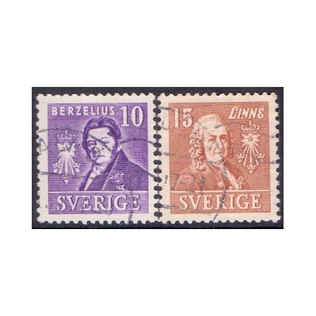 Sverige. 1939. Berzelius og Linné 10-15 Øre. tk.alle sider. AFA 260B-61B **  postfrisk stemplet FDC st,