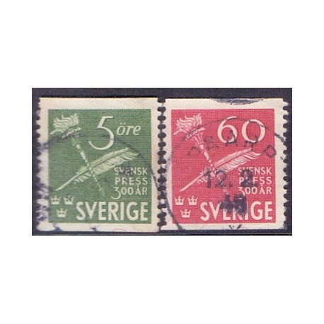 Sverige. 1945. Svensk presse 300 år. 5-60 Øre, AFA nr 318-19 **   postfrisk stemplet FDC st,