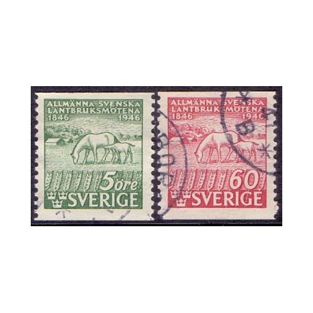 Sverige. 1946. Landbrugsmødernes 100 års jubilæum, AFA nr. 327-28 **    postfrisk stemplet FDC st,