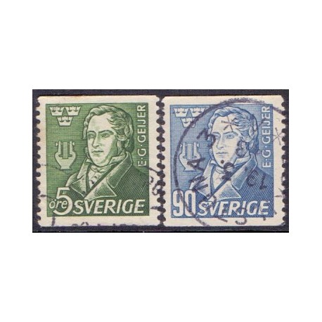 Sverige. 1947. E. G. Geijer, 5-90 Øre. AFA nr. 333-34 **    postfrisk stemplet FDC st,