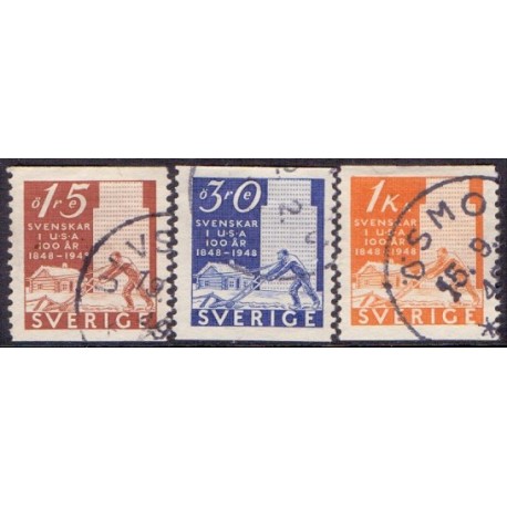 Sverige. 1948. Svensk udvandring, 15 Øre-1 kr. AFA nr. 346-48 **    postfrisk stemplet FDC st,
