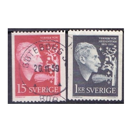 Sverige. 1959. Verner von Heidenstam. 15 Øre-1 kr.. AFA nr. 455-56 **    postfrisk stemplet FDC st,