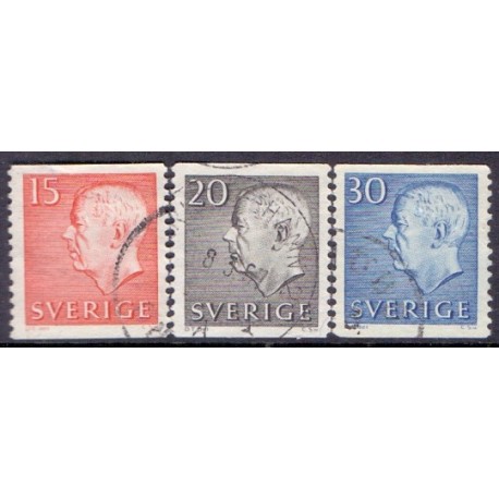 Sverige. 1961. Kong Gustav komplet sæt enkeltmærker. AFA 474-76 ** postfrisk stemplet FDC st,