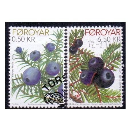 Færøerne 2011. 0,50-6,50 Kr. Enebær og sortebær. AFA nr. 725-6 Postfrisk stemplet