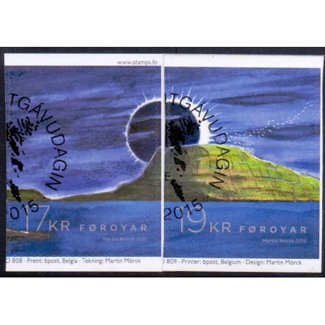 Færøerne 2015. Total Solformørkelse. AFA nr. 827-28E Postfrisk stemplet