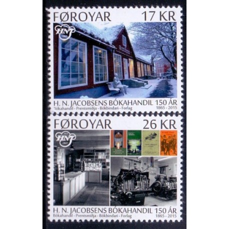 Færøerne 2015. H. N. J. Boghandel i Thorshavn, AFA nr 840-41, Postfrisk, stemplet FDC