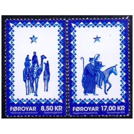 Færøerne 2015. Julefrimærker, AFA nr 842-43, Postfrisk, stemplet FDC