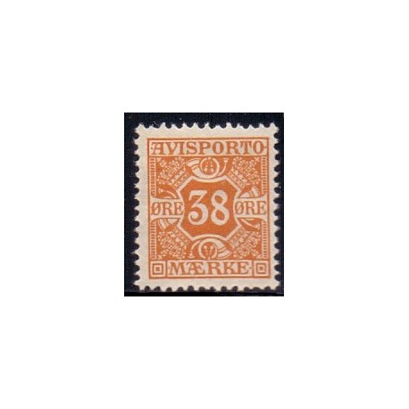 Avisporto. 1907. 38 Øre, orange, AFA. nr. 6,  ubrugt, postfrisk, stemplet
