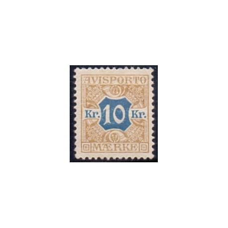 Avisporto. 1907. 10 Kr. brungul/blå, AFA. nr. 10, ubrugt, postfrisk, stemplet