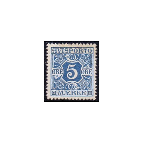 Avisporto. 1914-15. 5 Øre, blå, AFA. nr. 12,  ubrugt, postfrisk, stemplet