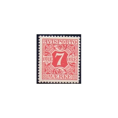 Avisporto. 1914-15. 7 Øre, rød, AFA. nr. 13 ubrugt, postfrisk, stemplet