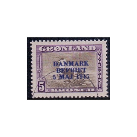 1945. Amerikaudgaven, DANMARK BEFRIET, 5 kr. AFA nr, 25 stemplet