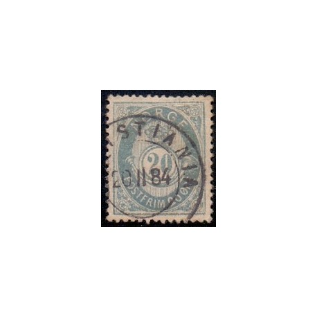 Norge. 1883-84. 20 Øre. uden punktum AFA nr. 42a **  Postfrisk ubrugt stemplet st.
