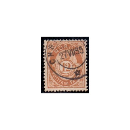 Norge. 1883-84. 12 Øre. Orangebrun, AFA nr. 41b ** Postfrisk ubrugt stemplet st.