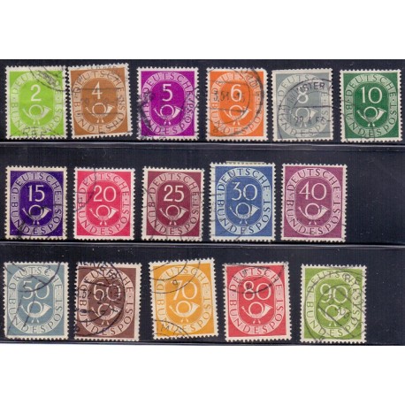 Vesttyskland. 1951. Posthorn komplet sæt, AFA nr. 1086-1101 stemplet