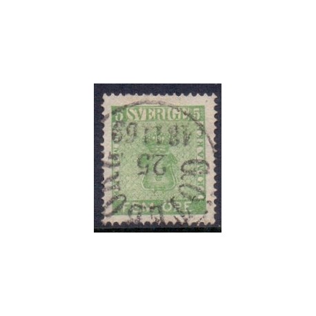 Sverige. 1858. 5 Øre, våben, gulgrøn, AFA nr. 7, ubrugt postfrisk, stemplet