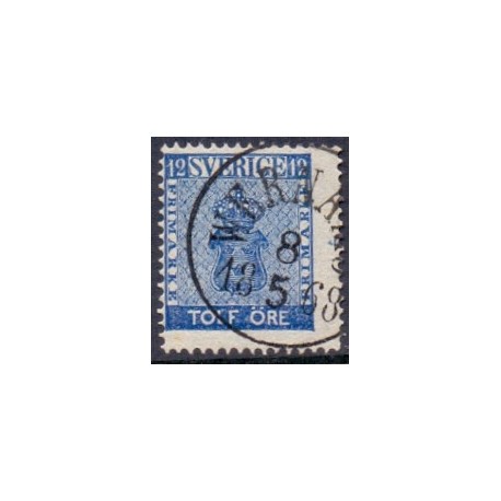 Sverige. 1858. 12 Øre, våben, Blå, AFA nr. 9, Postfrisk, stemplet