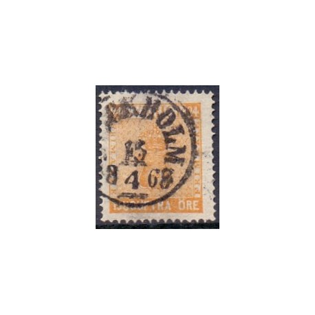Sverige. 1858. 24 Øre, våben, Orange, AFA nr. 10, postfrisk stemplet