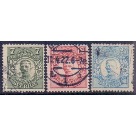 Sverige. 1918. Kong Gustav V. 7-27 Øre. AFA nr. 121-23 **  postfrisk stemplet FDC st,