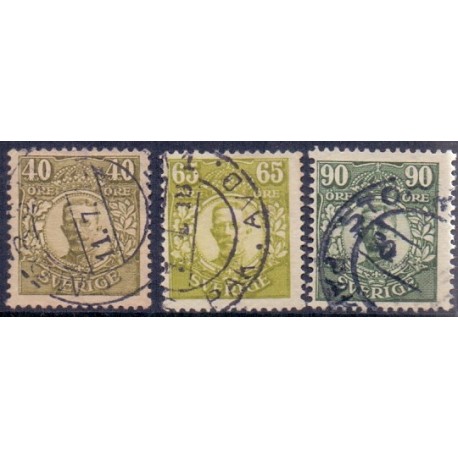 Sverige. 1917-18. Kong Oscar 40/90 Øre. AFA nr. 100, 102, 104 st.   ** postfrisk stemplet FDC st,