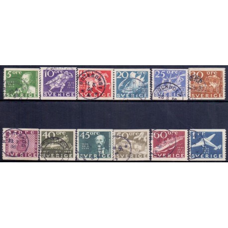 Sverige. 1936, Postvæsnets 300 år, 5  Øre-1 Kr. AFA 231-42 st.**  postfrisk stemplet FDC st,