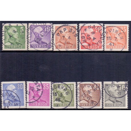 Sverige. 1939-41. Kong Gustav V. Ny type 5-50 Øre. AFA 264-73 **  postfrisk stemplet FDC st,