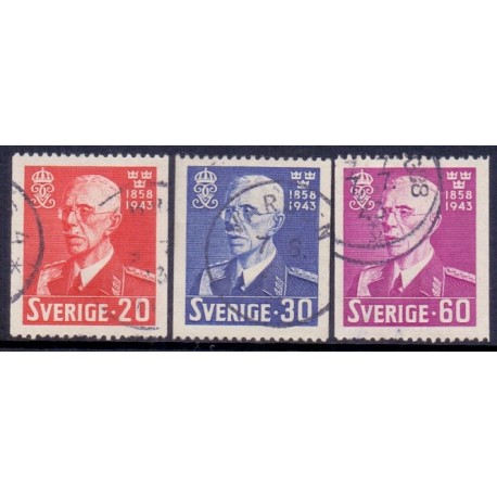 Sverige. 1943. Kong Gustav V 85 år,20-60 Øre,  AFA nr 303-05 **   postfrisk stemplet FDC st,