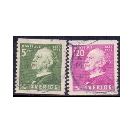 Sverige. 1943. Oscar Montelius fødsel, 5-120 Øre. AFA nr.  308-09 **  postfrisk stemplet FDC st,