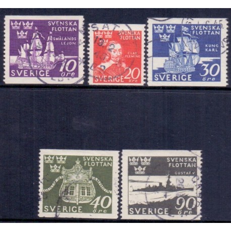 Sverige. 1944. Svenska flottan 10-90 Øre, AFA nr. 312-16 **   postfrisk stemplet FDC st,